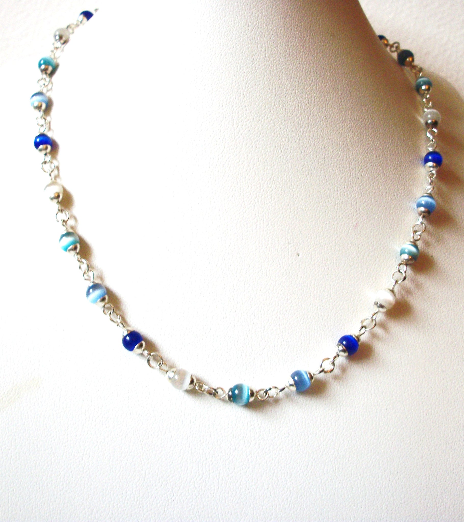 Vintage Glass Blue Silver Necklace 100120