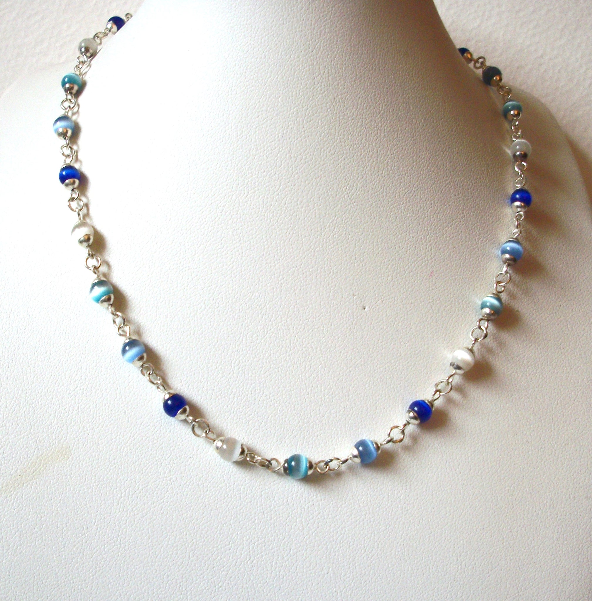 Vintage Glass Blue Silver Necklace 100120