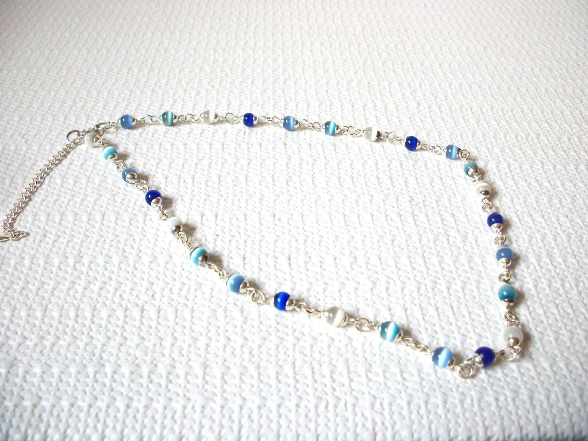 Vintage Glass Blue Silver Necklace 100120