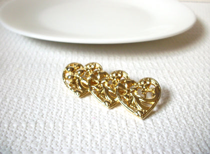 Vintage Gold Toned Three Hearts Brooch Pin 100220