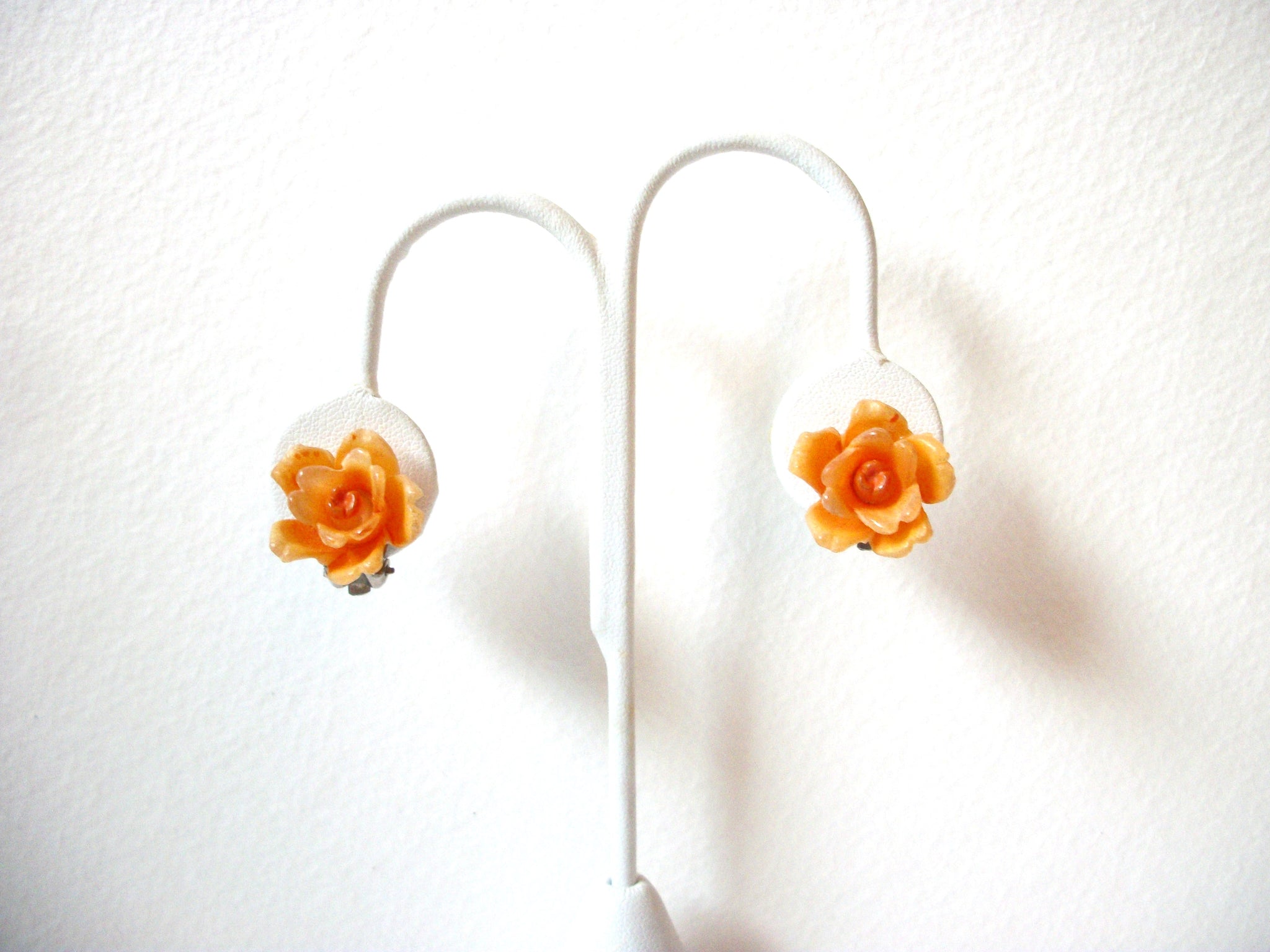 Vintage Orange Rose Earrings 100220