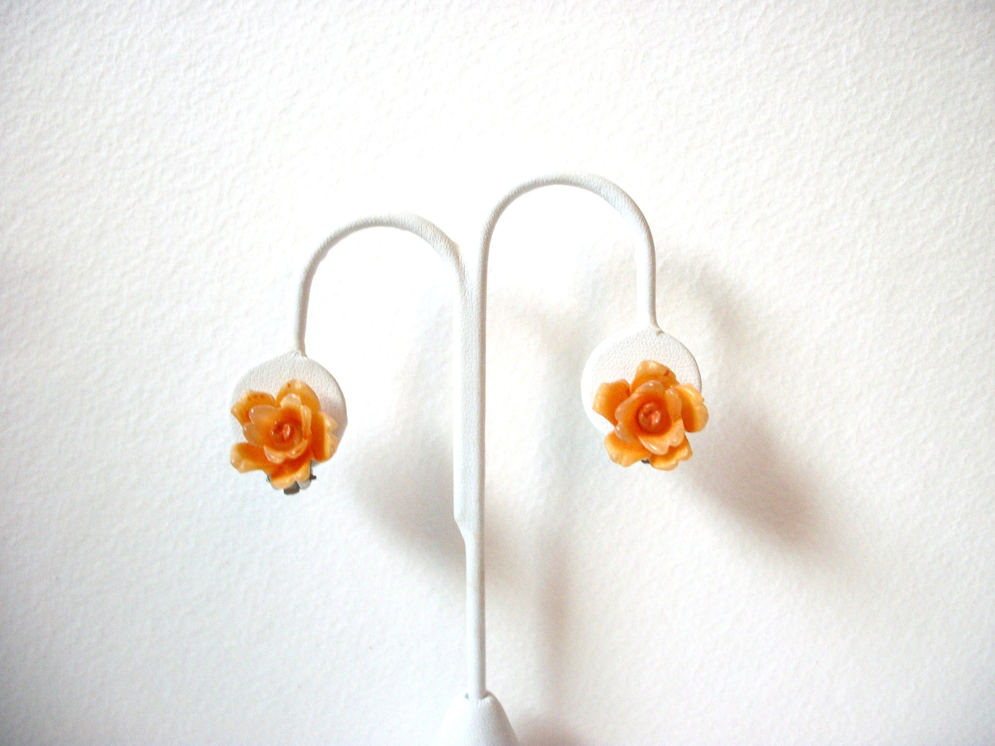 Vintage Orange Rose Earrings 100220