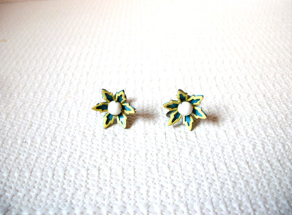 Vintage White Yellow Blue Screw Back Flower Earrings 100220