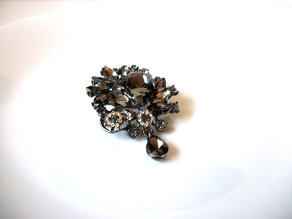 Vintage Smokey Gray Crystal Brooch Pin 100220