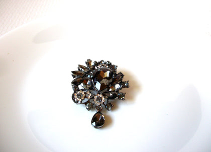 Vintage Smokey Gray Crystal Brooch Pin 100220