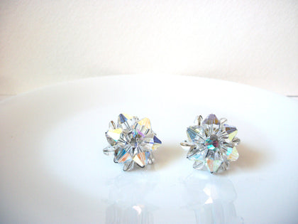 Vintage 1950s AB Crystal Cluster Earrings 100220