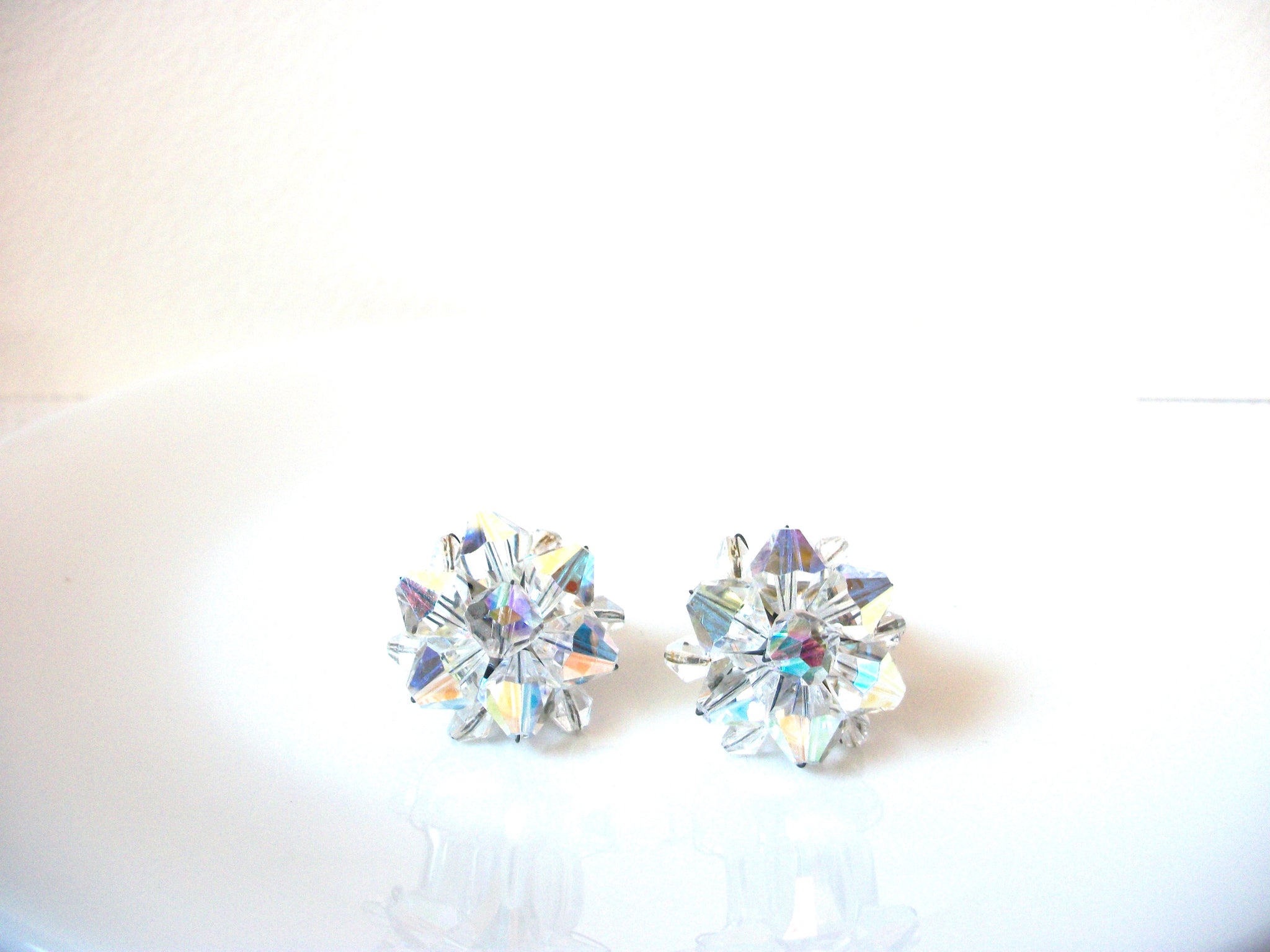 Vintage 1950s AB Crystal Cluster Earrings 100220