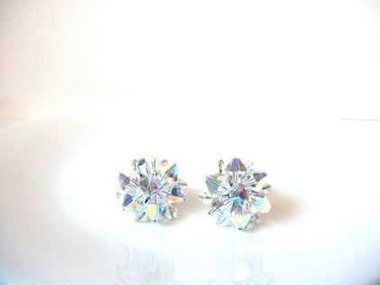 Vintage 1950s AB Crystal Cluster Earrings 100220