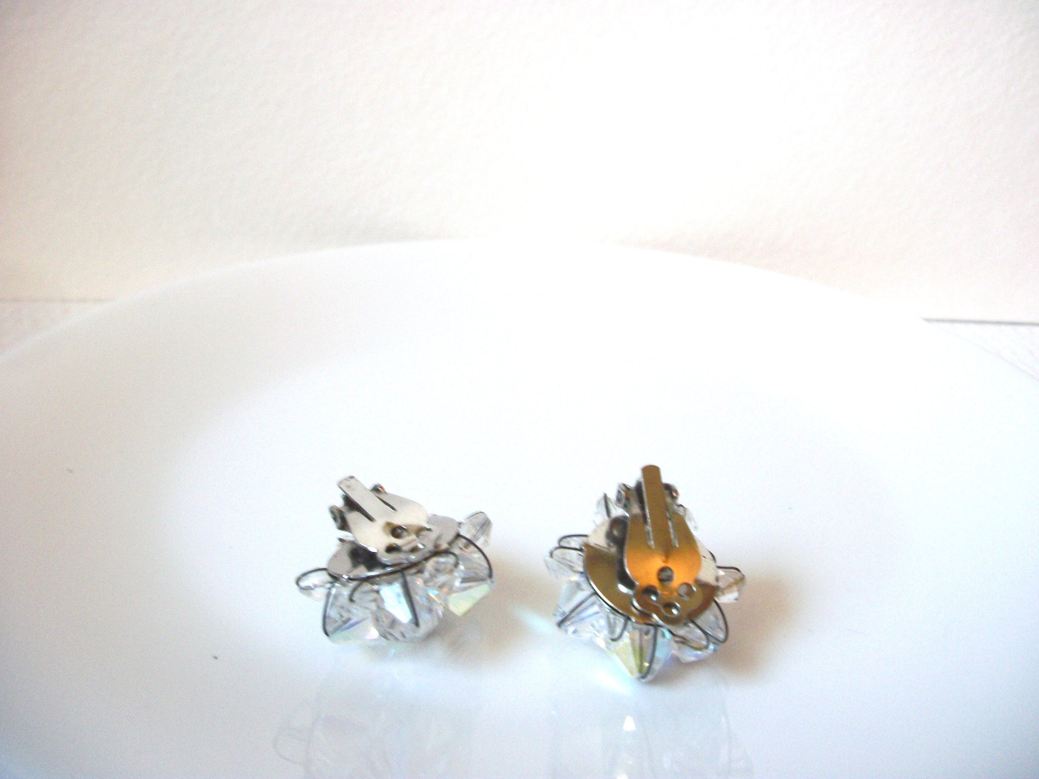 Vintage 1950s AB Crystal Cluster Earrings 100220