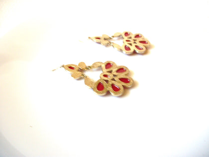Retro Gold Red Dangle Earrings 100220