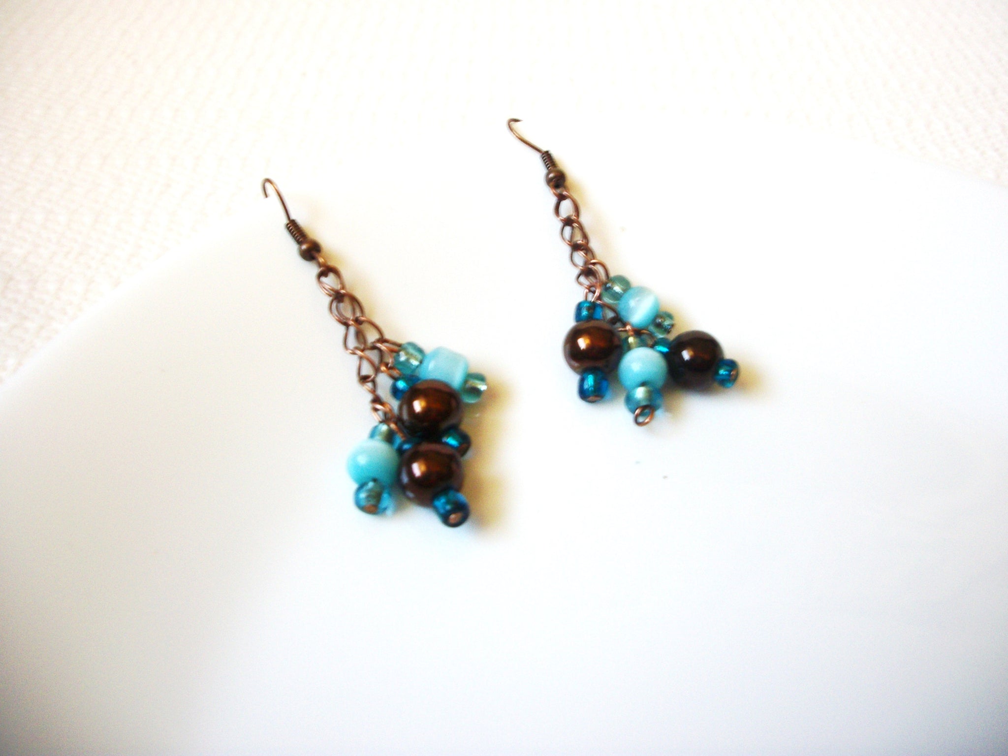 Retro Blue Glass Dangle Earrings 100220