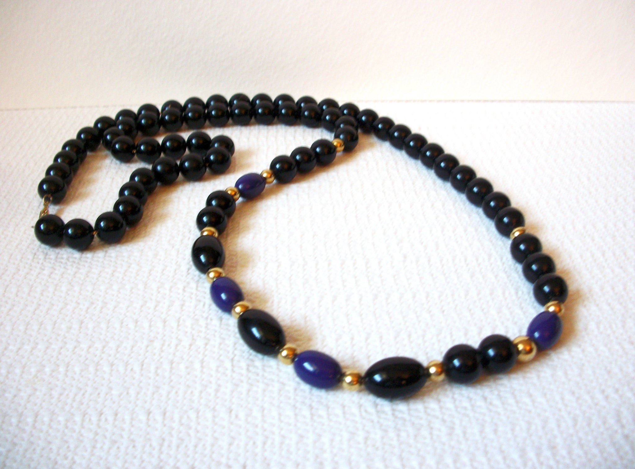 Retro Black Purple Gold Beads Necklace 100420