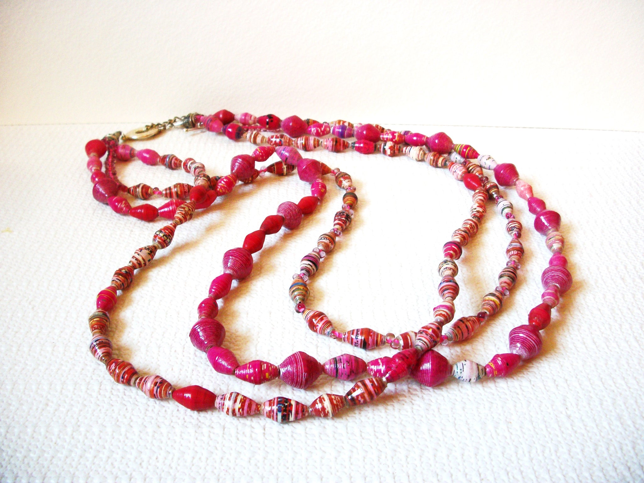 Vintage Long Pink African Paper Beads Necklace 100420