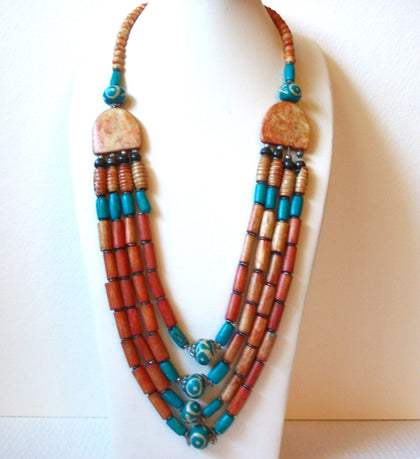 Vintage Ethnic Peruvian Stone Clay Necklace 100420