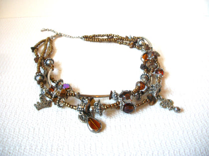 Vintage Bronze Silver Glass Stones Necklace 100520