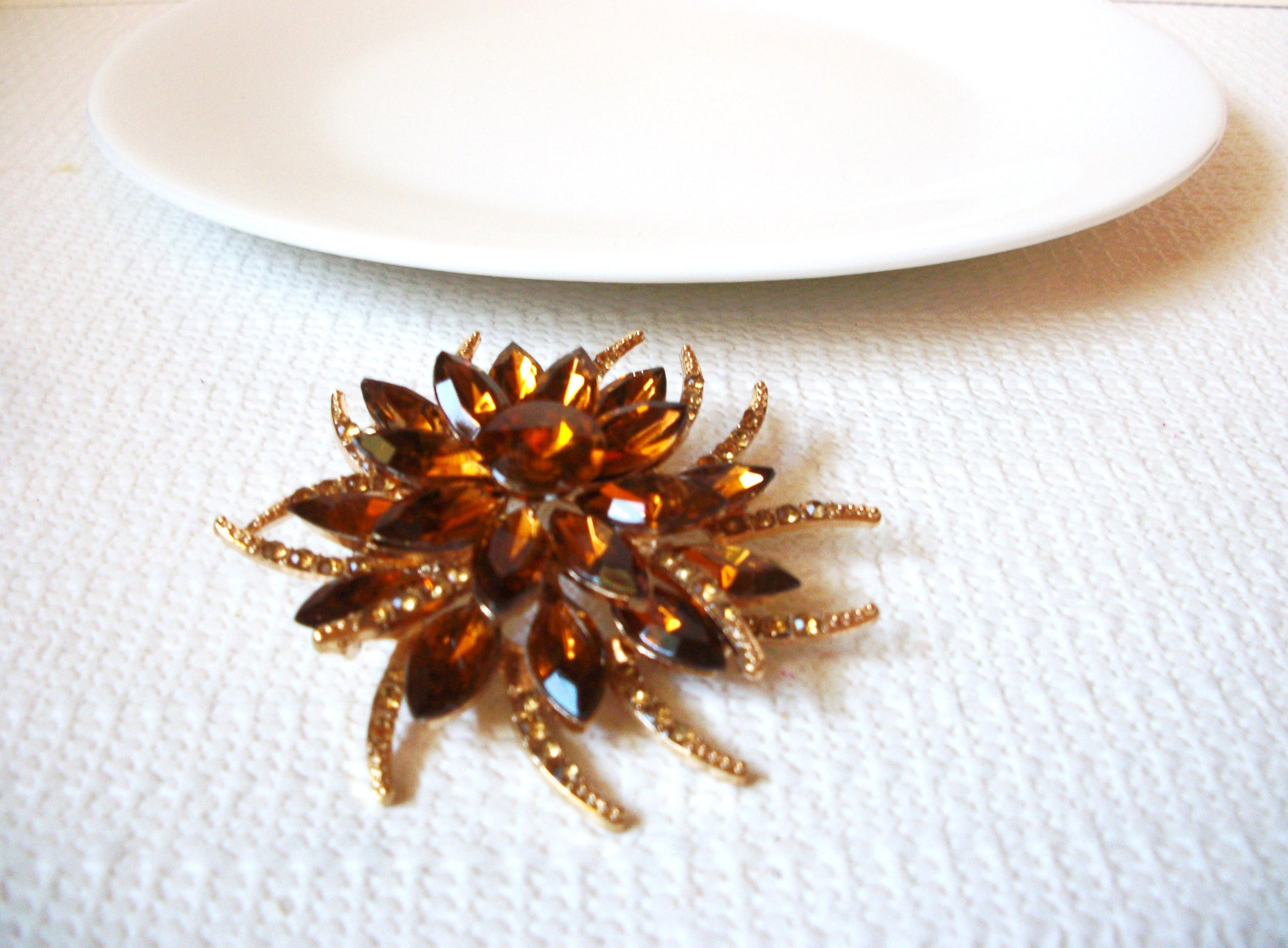 Retro Amber Topaz Flower Burst Brooch Pin 100520