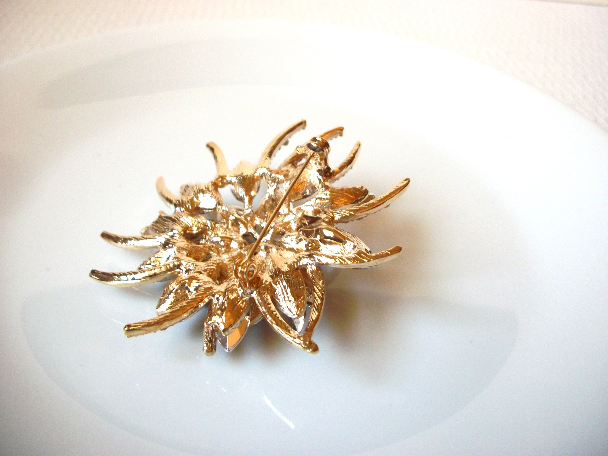 Retro Amber Topaz Flower Burst Brooch Pin 100520