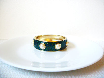 Retro Green Pearl Clamp Bangle Bracelet 100620