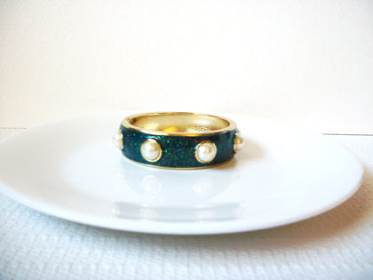 Retro Green Pearl Clamp Bangle Bracelet 100620