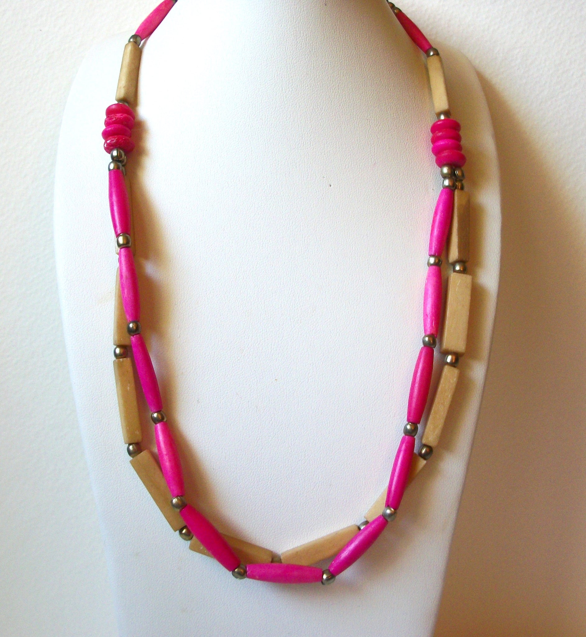 Vintage Stone Pink Tan Necklace 100620