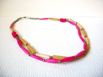 Vintage Stone Pink Tan Necklace 100620