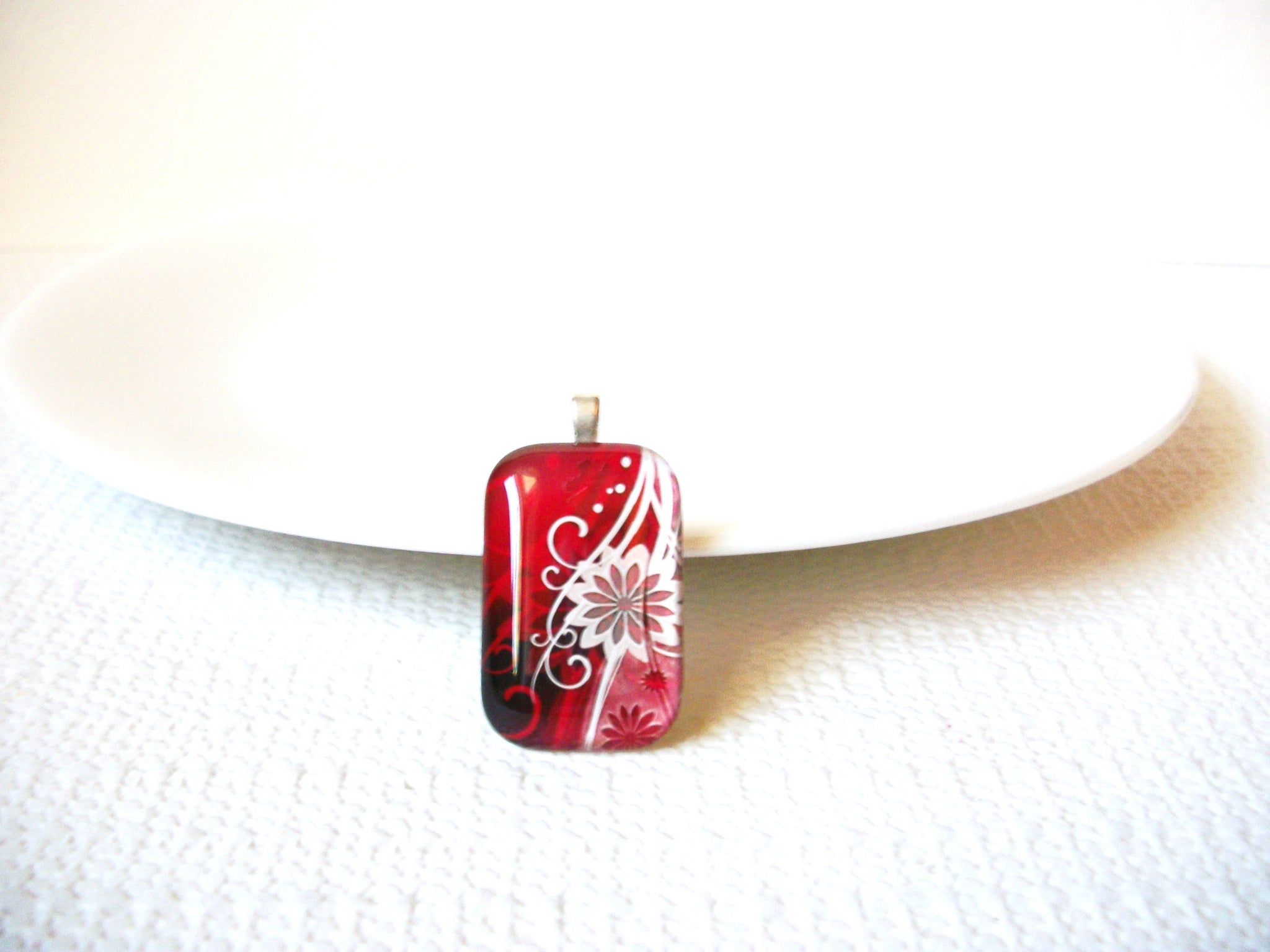 Vintage Red Glass Floral Pendant 100620