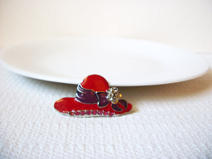 Vintage Red Hat Brooch Pin 100620