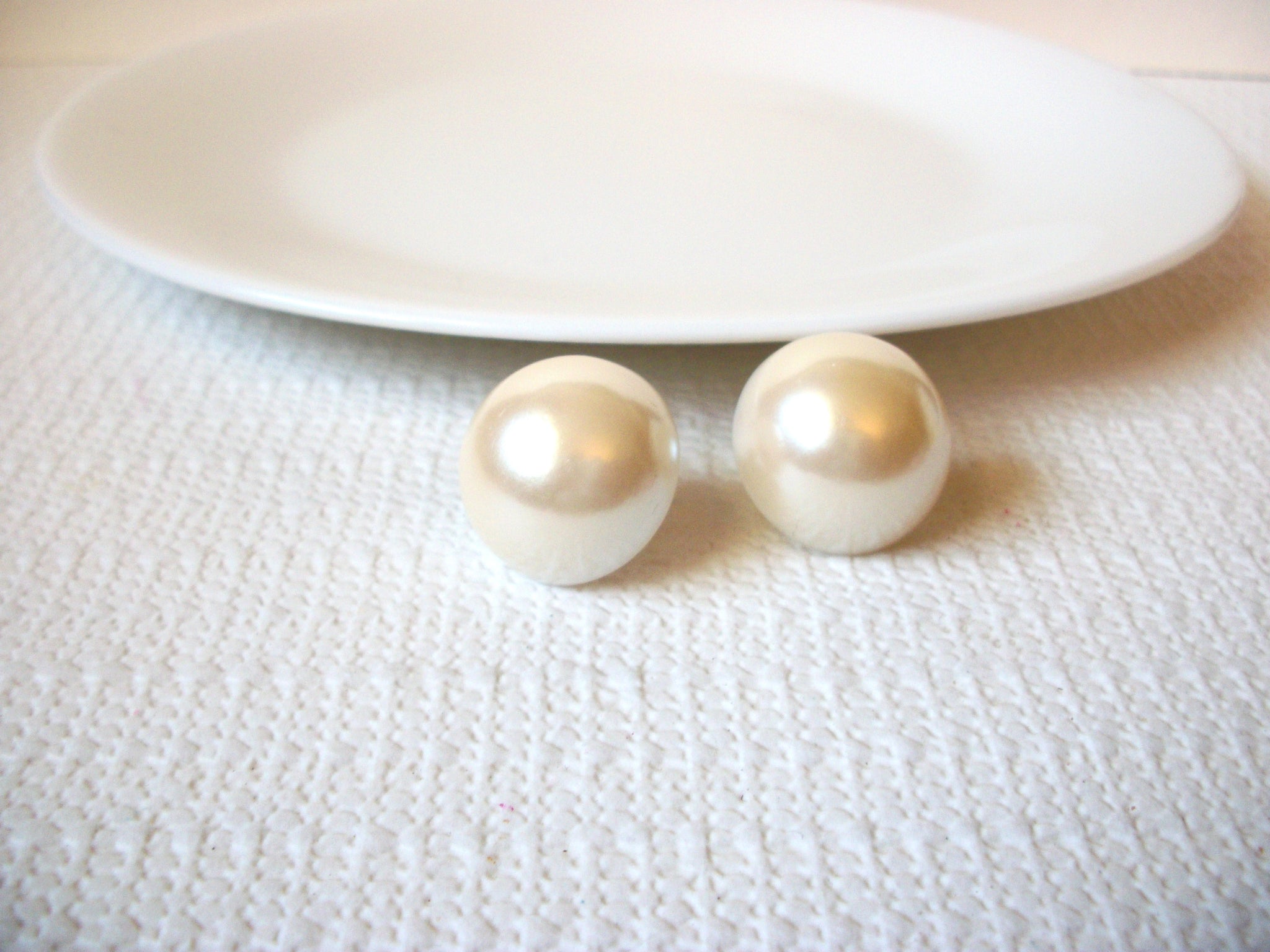 Vintage Faux Pearl Button Dome Earrings 100620