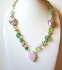 Vintage Rose Quartz Jade Glass Necklace 100520