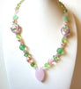 Vintage Rose Quartz Jade Glass Necklace 100520