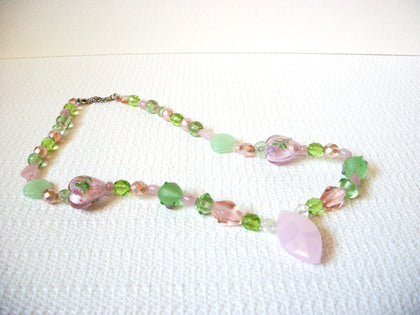 Vintage Rose Quartz Jade Glass Necklace 100520