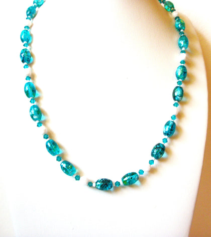 Vintage Venetian Glass Blue White Necklace 100520