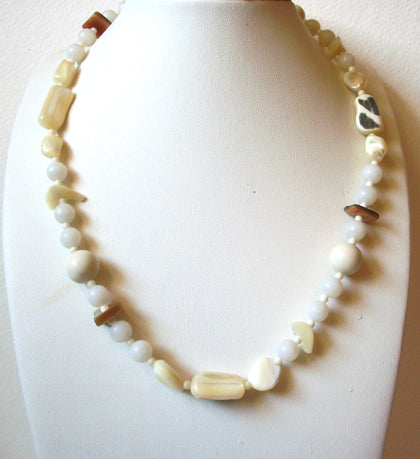 Vintage Quartz Mother Of Pearl Jasper Stones Necklace 100520