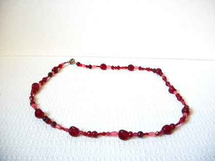 Retro Red Pink Glass Necklace 100520