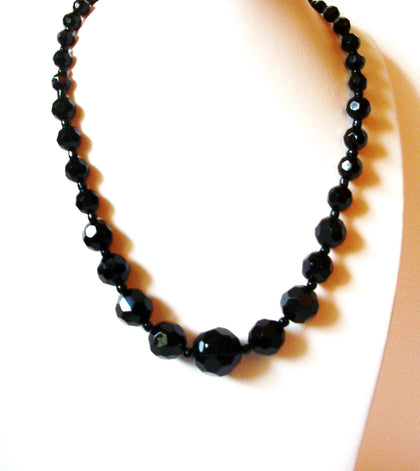 Vintage Black Czech Glass Necklace 100720
