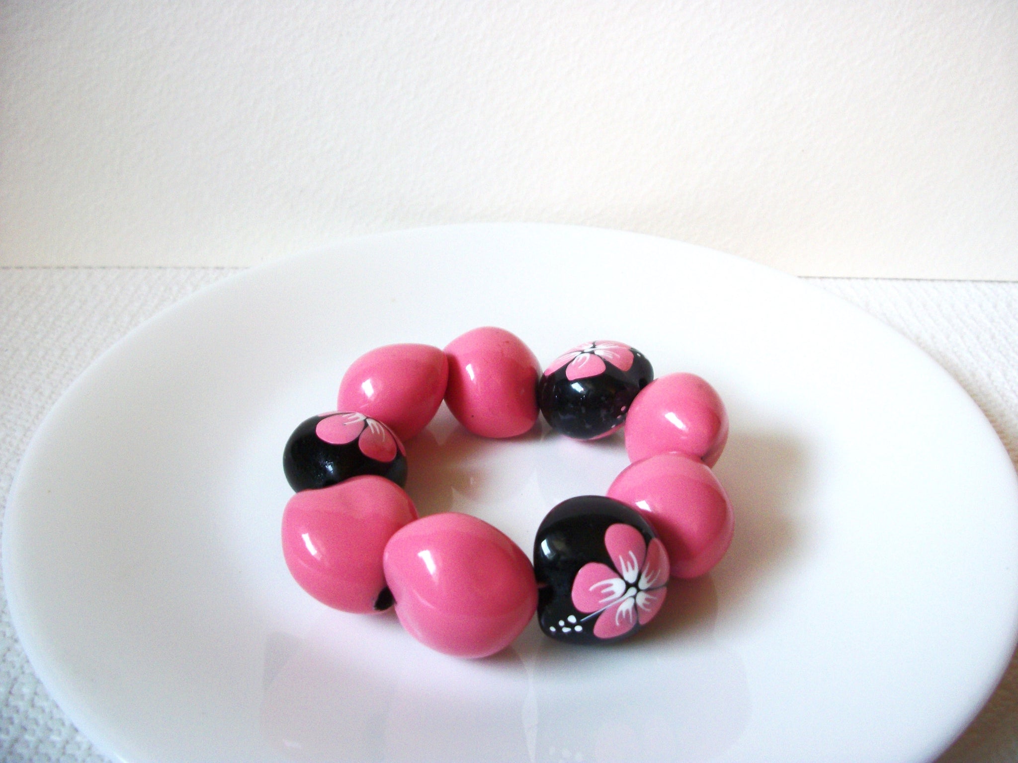 Retro Pink Black Flower Bracelet 100620