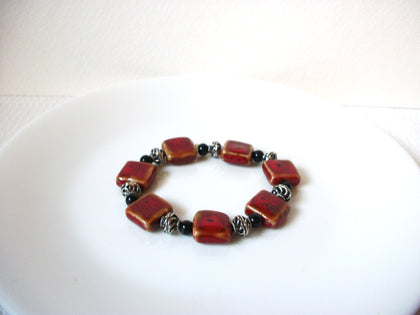 Vintage Paprika Pottery Stones Silver Bracelet 100620