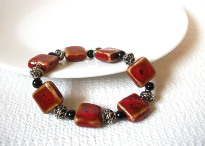 Vintage Paprika Pottery Stones Silver Bracelet 100620