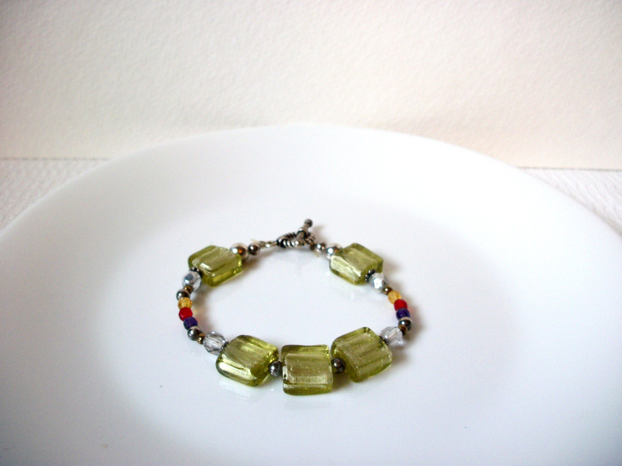 Retro Green Czech Glass Bracelet 100620