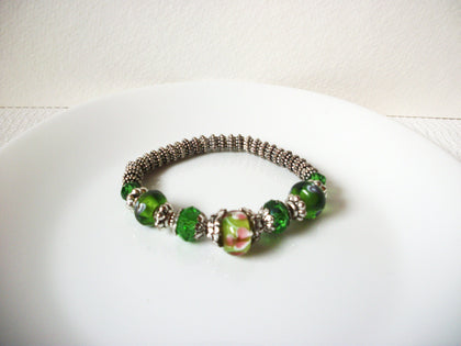 Retro Green Silver Lamp Work Glass Bracelet 100620