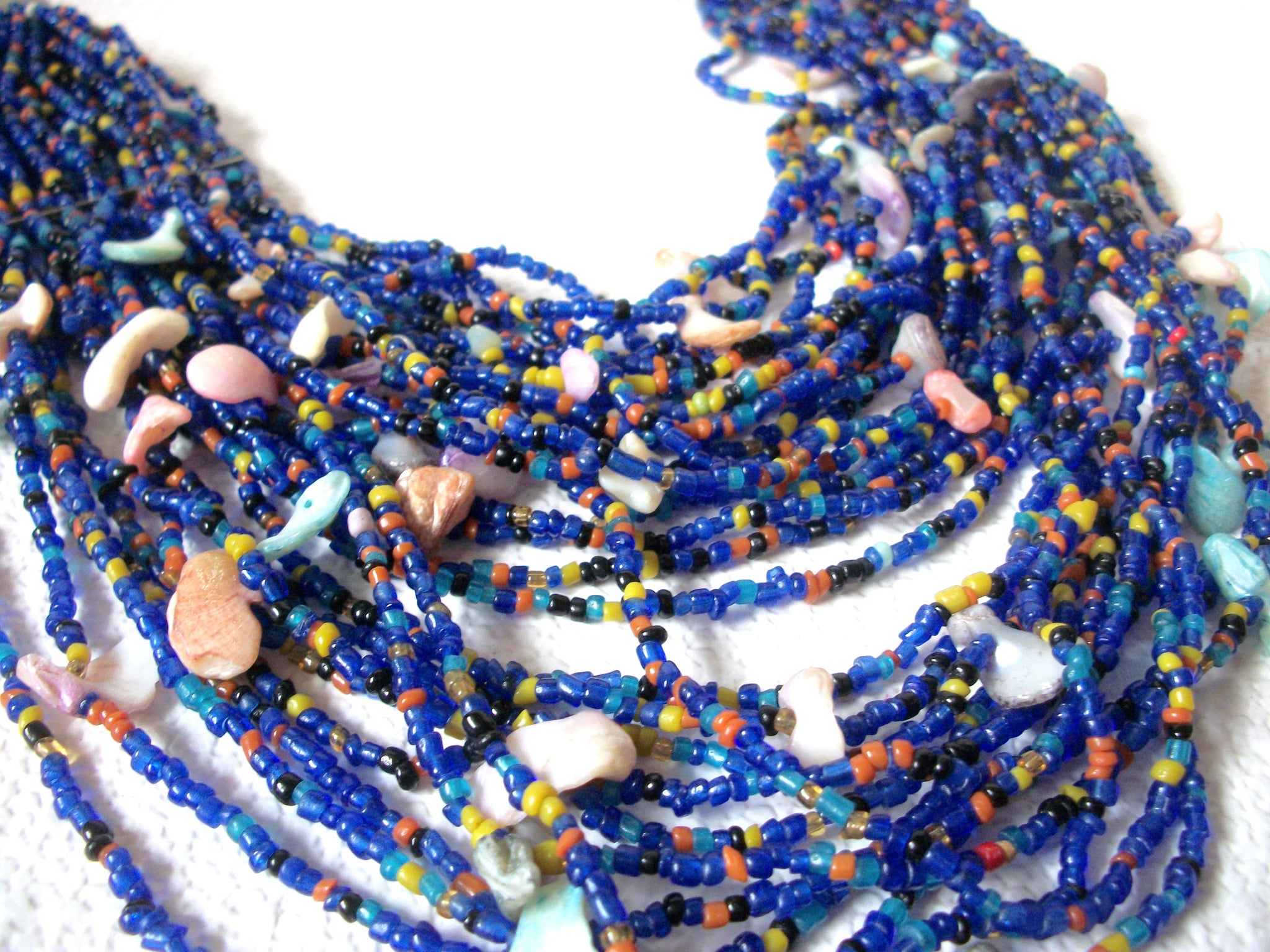 Vintage Azure Blue Glass Shell Necklace 100720