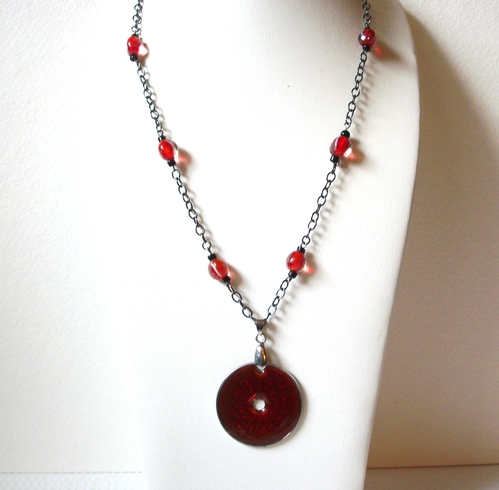 Retro Red Silver Pendant Necklace 100720