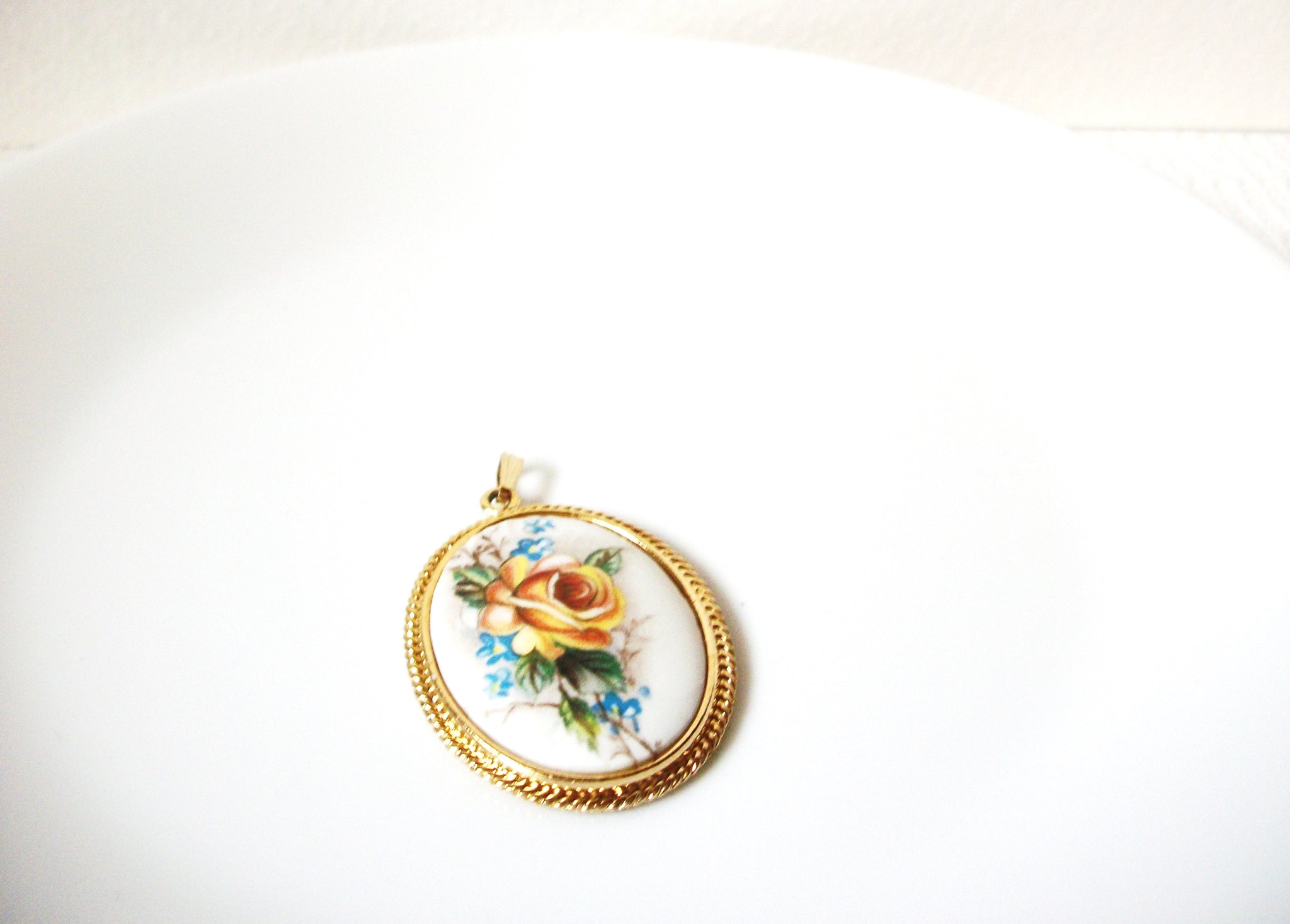 WHITING & DAVIS Glass Hand Painted Floral Pendant