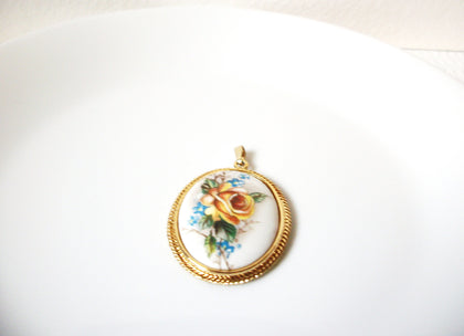 WHITING & DAVIS Glass Hand Painted Floral Pendant