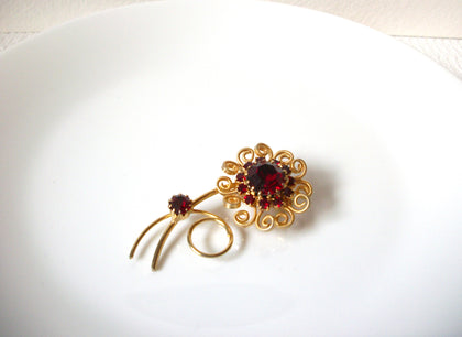 Vintage Red Ruby Flower Brooch Pin 100720