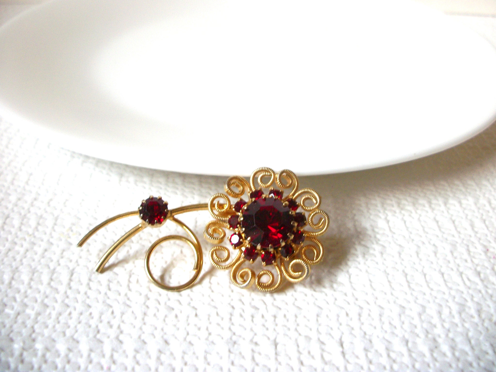 Vintage Red Ruby Flower Brooch Pin 100720