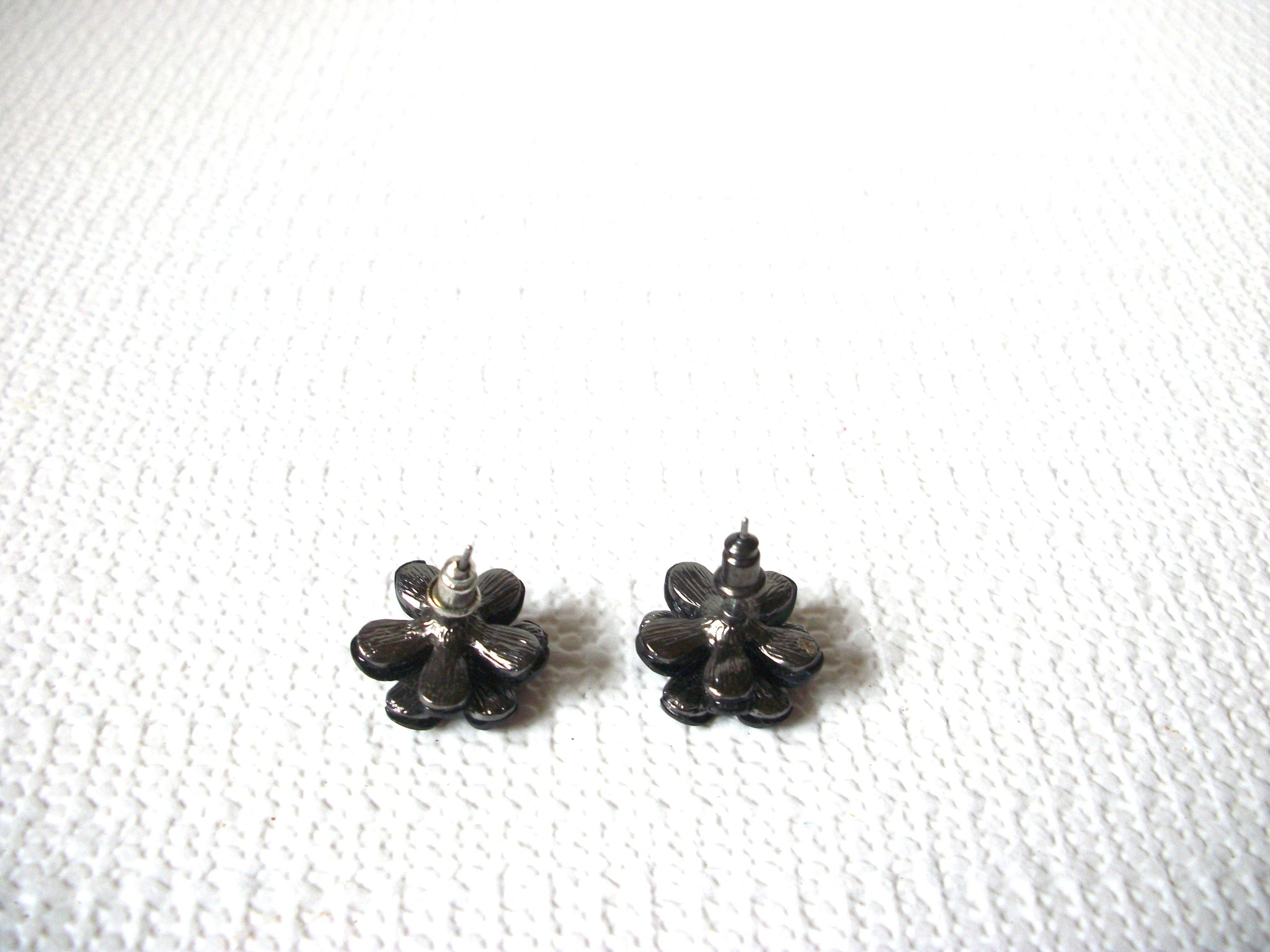 Retro Black Glass Flower Earrings 100820