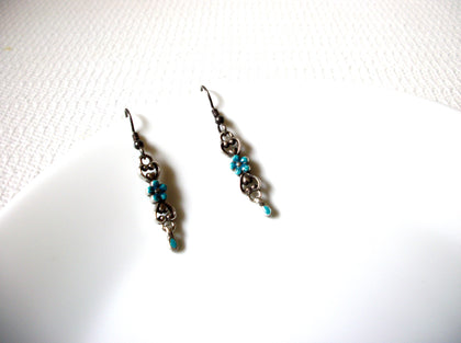 Retro Blue Silver Flower Earrings 100820