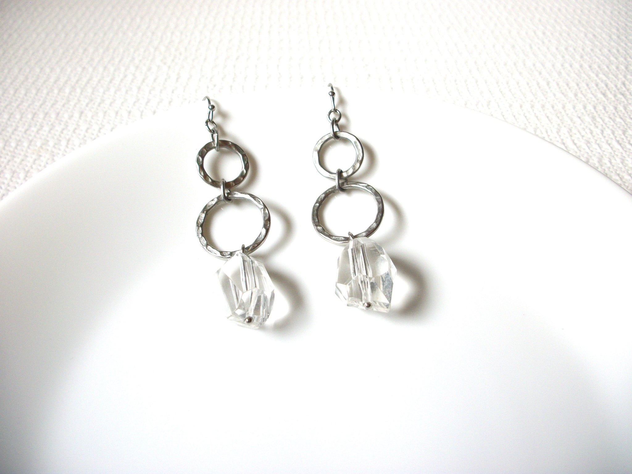 Retro Clear Silver Dangle Earrings 100820