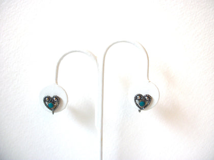 Vintage Silver Blue Heart Earrings 100820